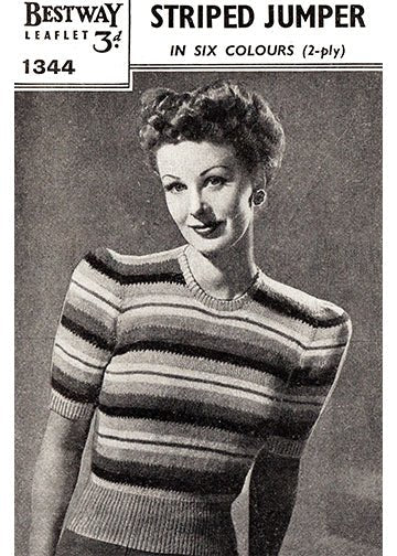 vintage knitting patterns download Day17Vintage L1277 Striped Forties Short Sleeve Sweater Bestway 1344