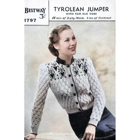 vintage knitting patterns download Day17Vintage L1279 1940s Tyrolean Cardigan Bestway 1797