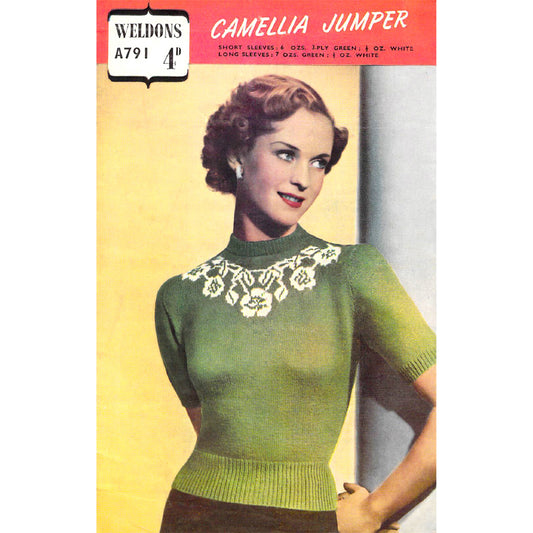 vintage knitting patterns download Day17Vintage L1281 1940s Camelia Jumper Weldons A791