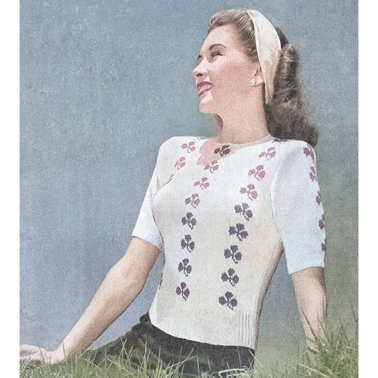 vintage knitting patterns download Day17Vintage L1282 1940s Clover Sweater