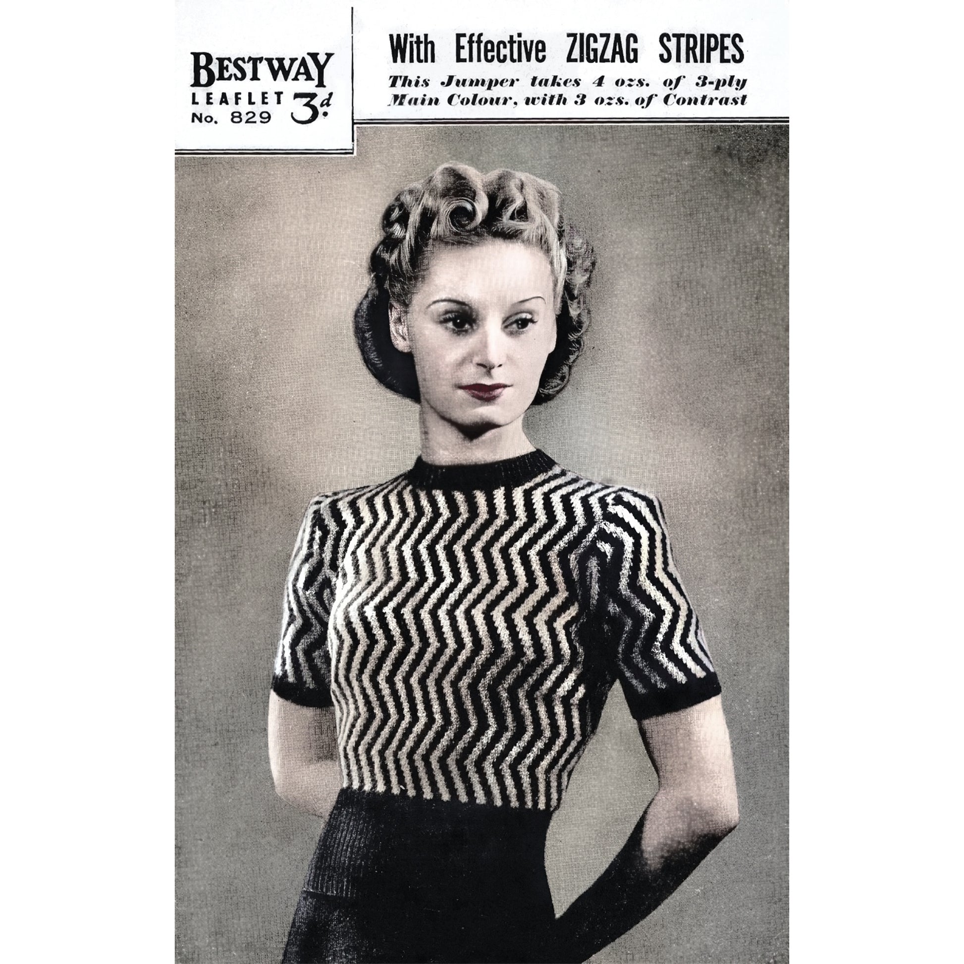 vintage knitting patterns download Day17Vintage L1298 Forties Zigzag Jumper Bestway 829