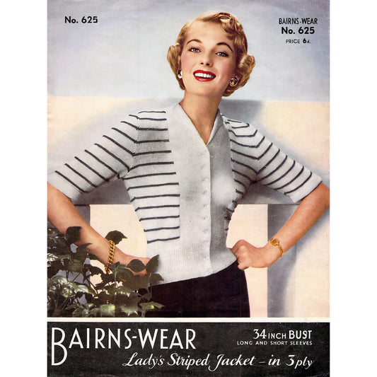 vintage knitting patterns download Day17Vintage L1300 Striped 1940s Cardigan Bairns-Wear 625