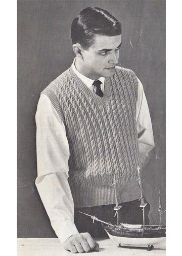 vintage knitting patterns download Day17Vintage M1005 Cabled V-Neck Vest